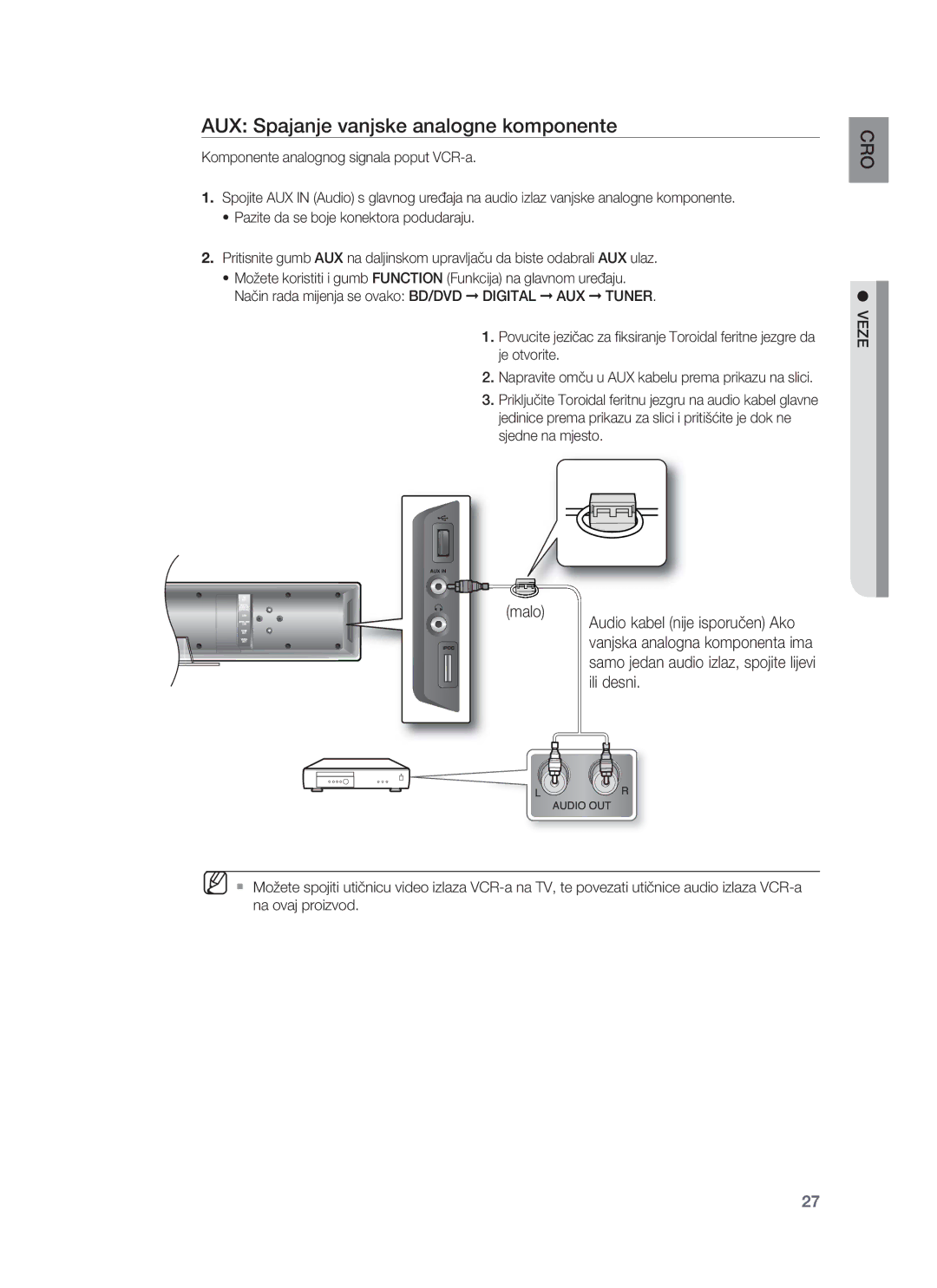 Samsung HT-BD8200T/EDC manual AUX Spajanje vanjske analogne komponente 