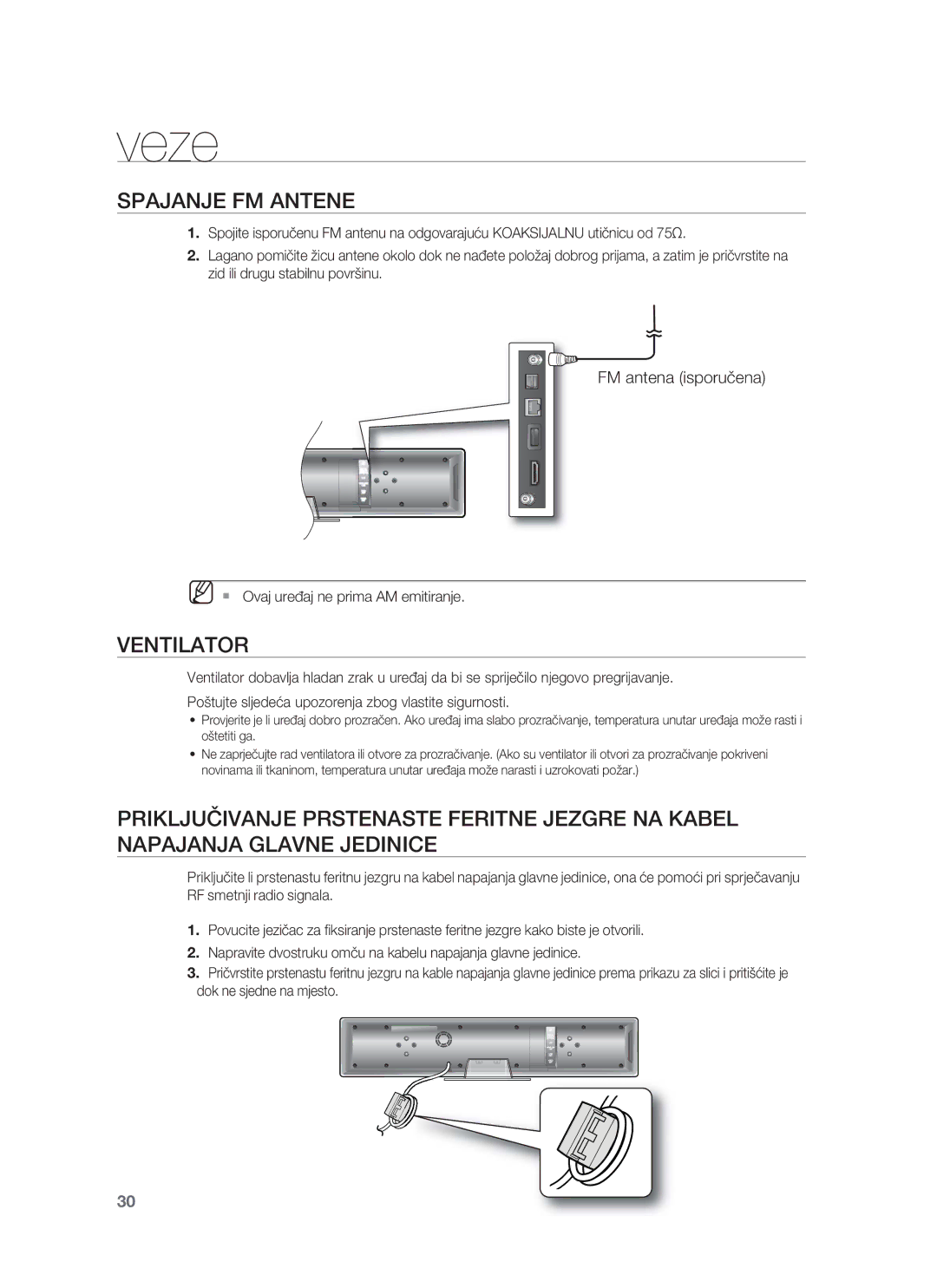 Samsung HT-BD8200T/EDC manual Spajanje FM Antene, Ventilator, FM antena isporučena,  Ovaj uređaj ne prima AM emitiranje 