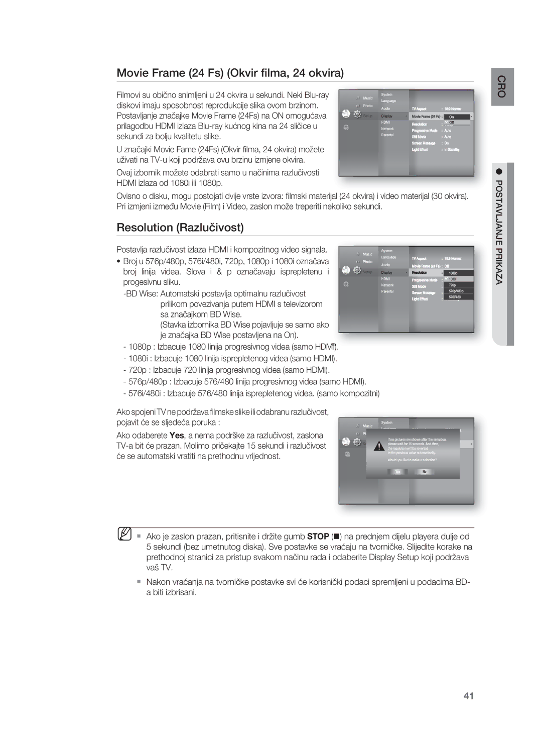 Samsung HT-BD8200T/EDC manual Movie Frame 24 Fs Okvir ﬁlma, 24 okvira, Resolution Razlučivost 