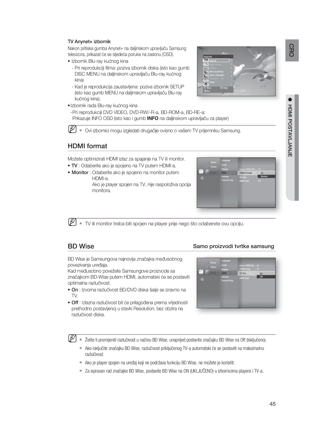 Samsung HT-BD8200T/EDC manual Hdmi format, BD Wise, Hdmi Postavljanje 