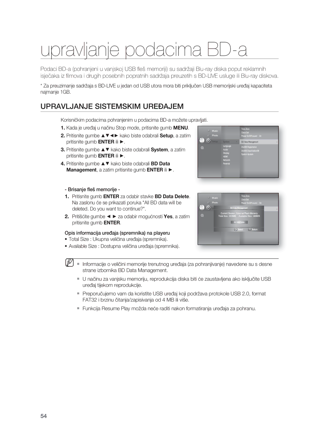 Samsung HT-BD8200T/EDC manual Upravljanje podacima BD-a, Upravljanje Sistemskim Ureðajem 