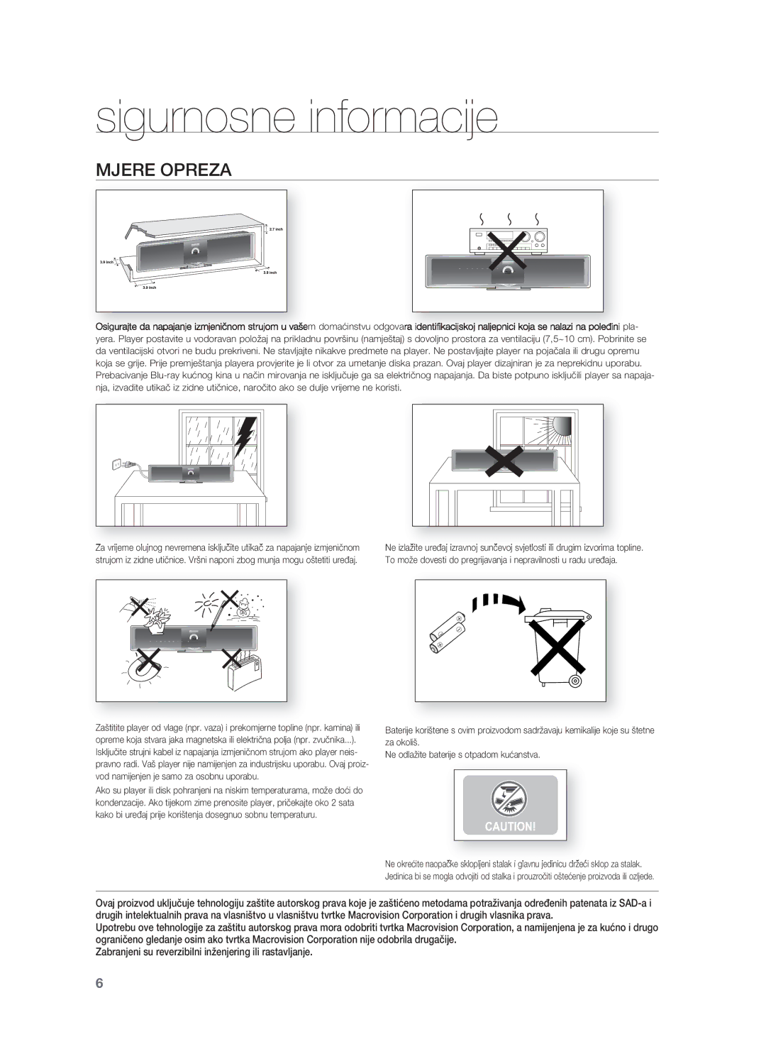 Samsung HT-BD8200T/EDC manual Mjere Opreza 