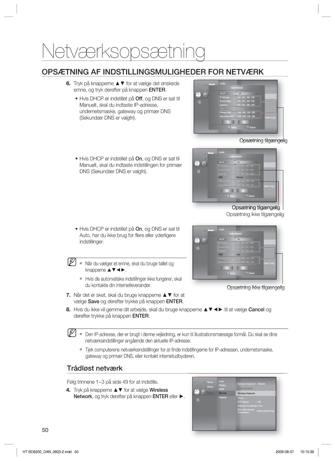 Samsung HT-BD8200T/XEE manual Trådløst netværk 