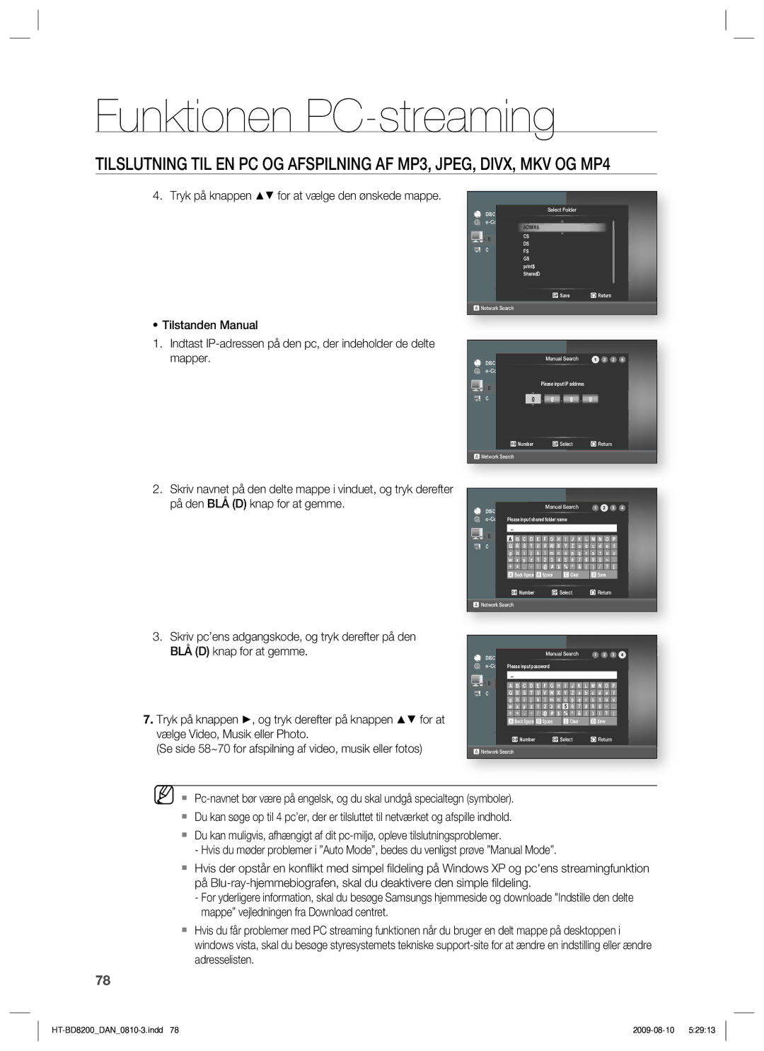 Samsung HT-BD8200T/XEE manual Tryk på knappen for at vælge den ønskede mappe 