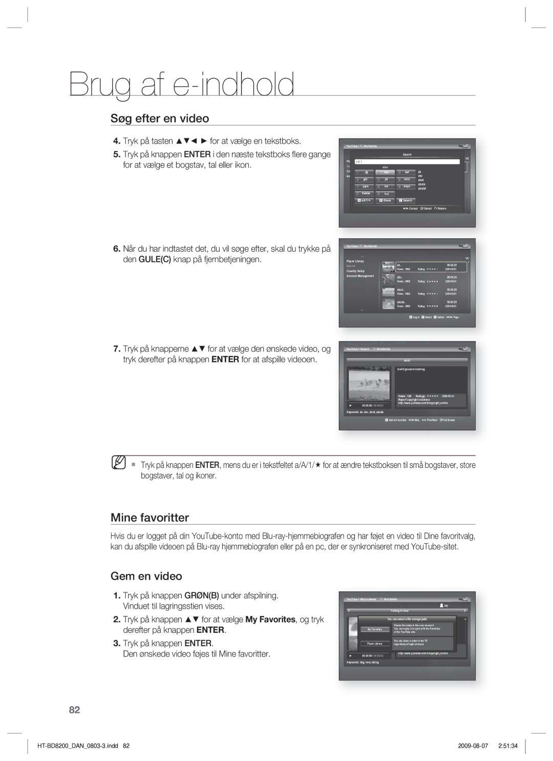 Samsung HT-BD8200T/XEE manual Mine favoritter, Gem en video 