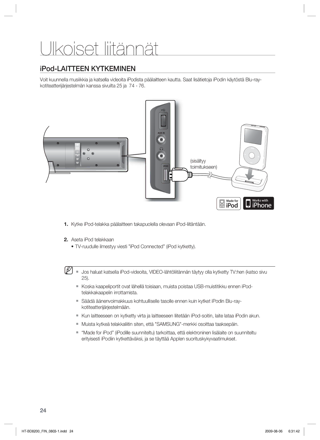 Samsung HT-BD8200T/XEE manual IPod-LAITTEEN Kytkeminen 