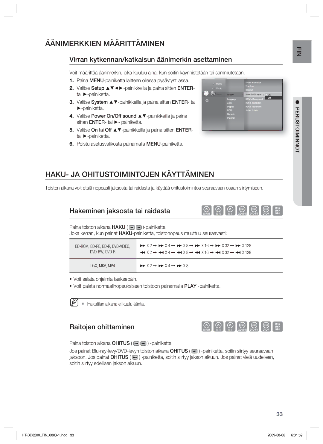 Samsung HT-BD8200T/XEE Äänimerkkien Määrittäminen, HAKU- JA Ohitustoimintojen Käyttäminen, Hakeminen jaksosta tai raidasta 