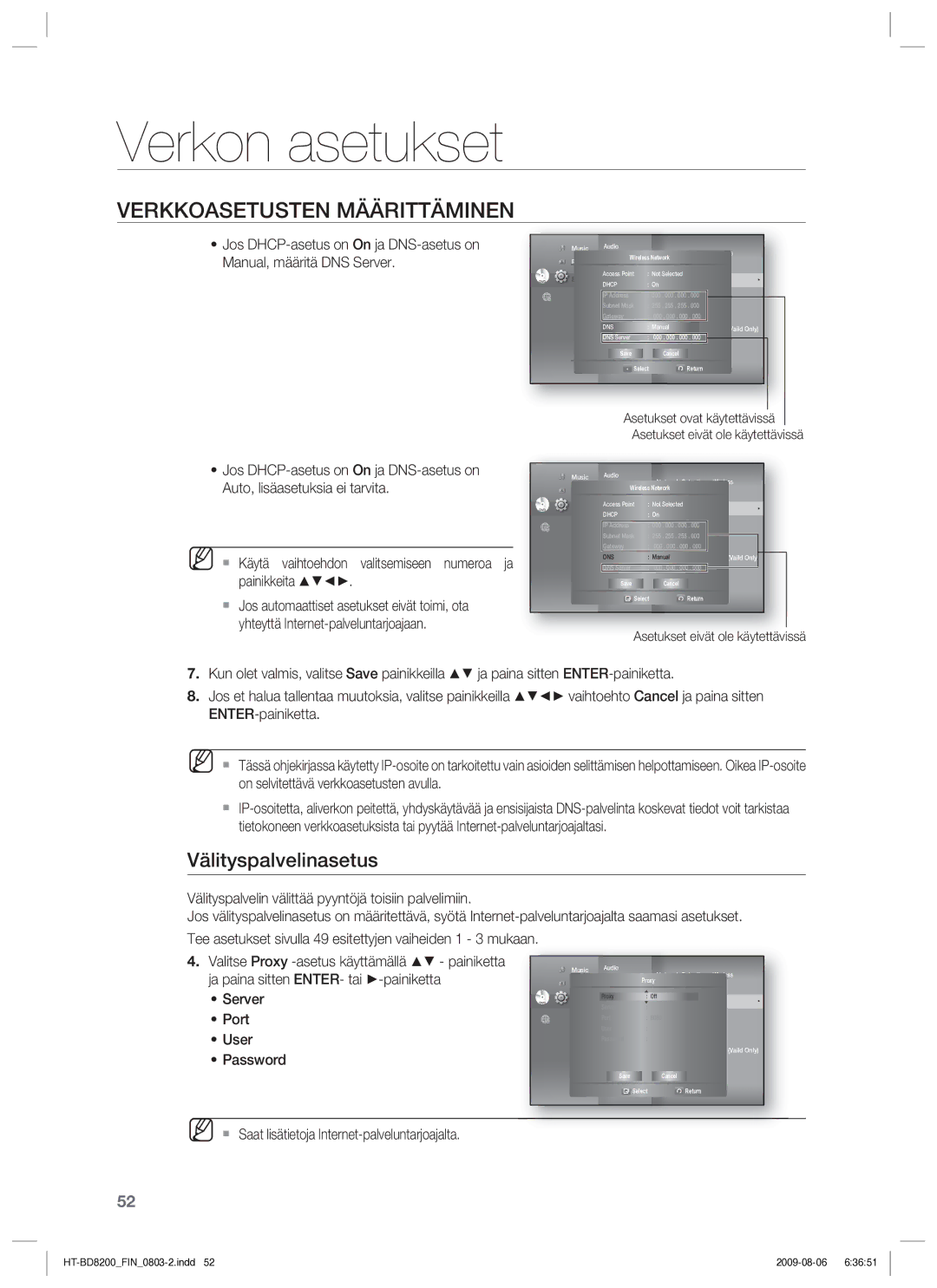 Samsung HT-BD8200T/XEE manual Välityspalvelinasetus 