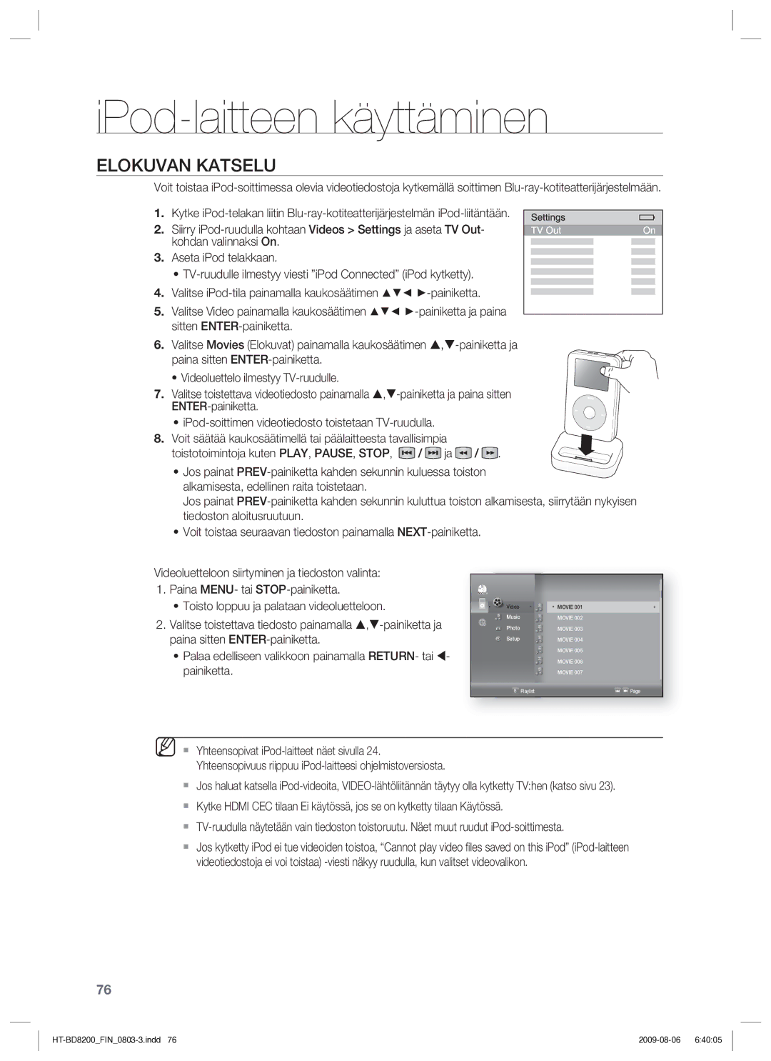 Samsung HT-BD8200T/XEE manual Elokuvan Katselu 