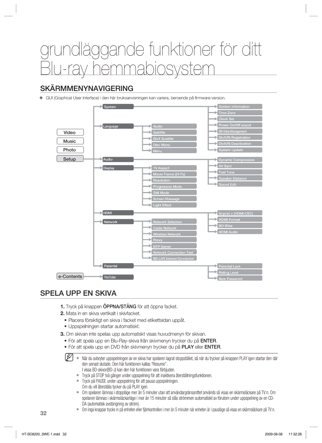 Samsung HT-BD8200T/XEE manual Skärmmenynavigering, Spela UPP EN Skiva 