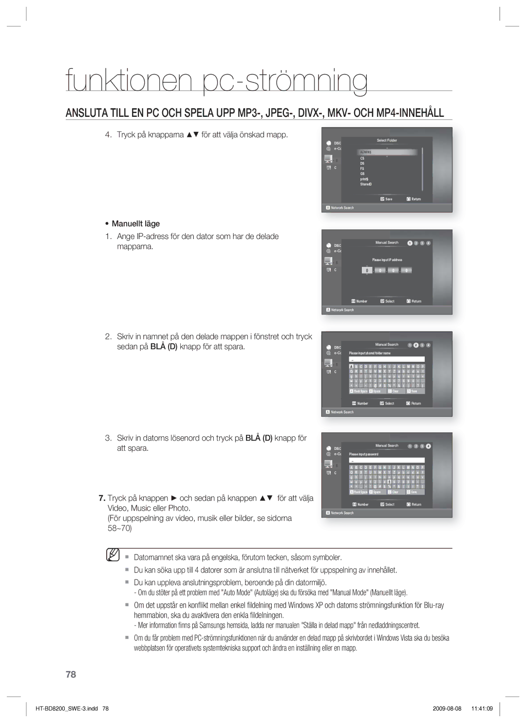 Samsung HT-BD8200T/XEE manual Tryck på knapparna för att välja önskad mapp 