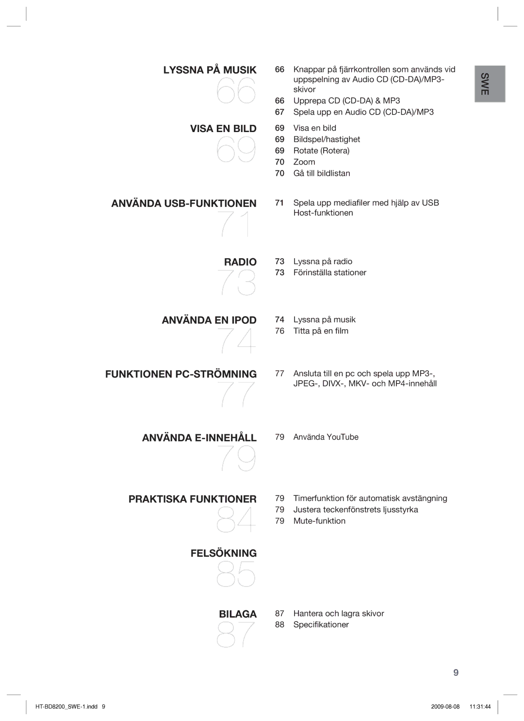 Samsung HT-BD8200T/XEE manual Swe 