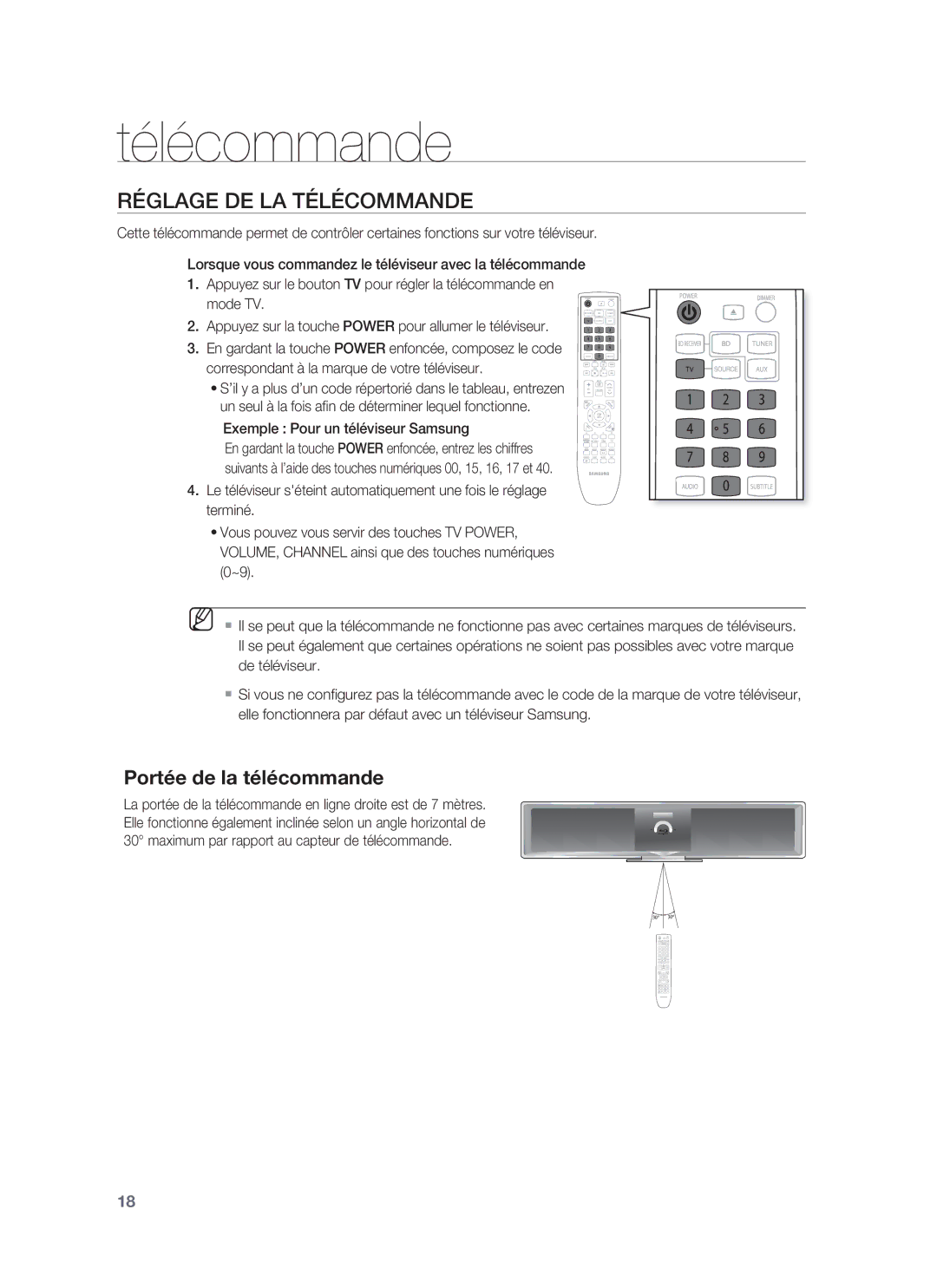 Samsung HT-BD8200T/XEF, HT-BD8200T/XET manual Réglage DE LA Télécommande, Exemple Pour un téléviseur Samsung 