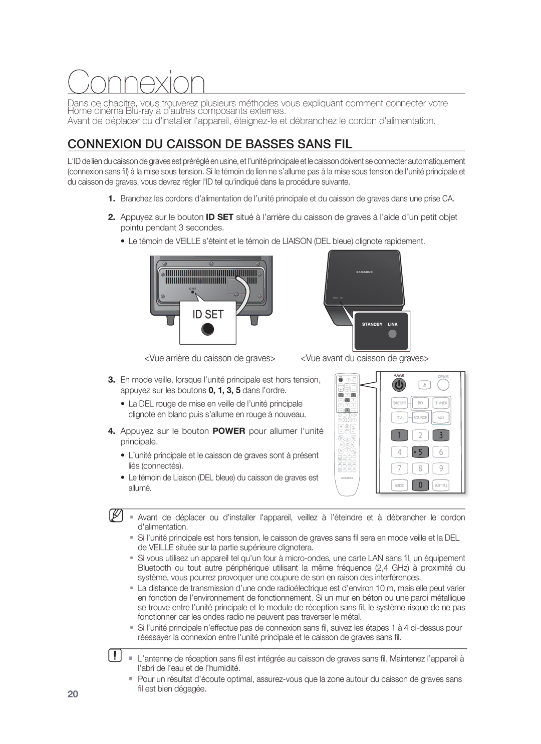 Samsung HT-BD8200T/XEF, HT-BD8200T/XET manual Connexion DU Caisson DE Basses Sans FIL, Vue arrière du caisson de graves 