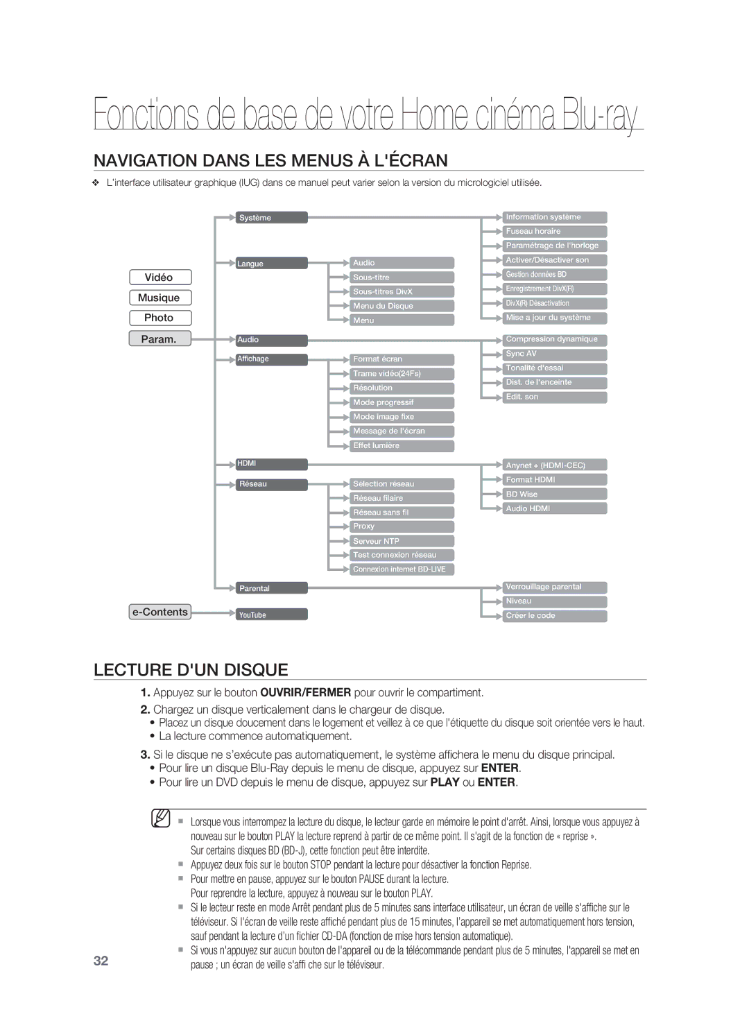 Samsung HT-BD8200T/XEF, HT-BD8200T/XET manual Navigation Dans LES Menus À Lécran, Lecture DUN Disque 