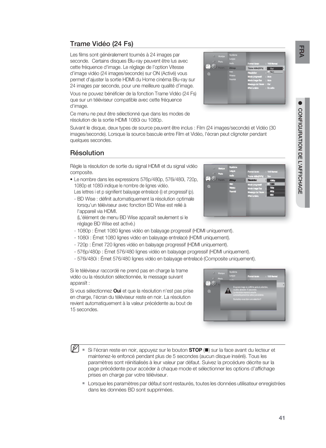 Samsung HT-BD8200T/XET, HT-BD8200T/XEF manual Trame Vidéo 24 Fs, Résolution 