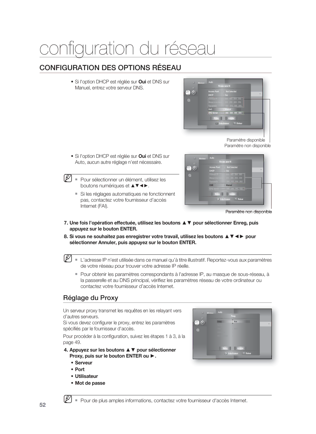 Samsung HT-BD8200T/XEF, HT-BD8200T/XET manual Réglage du Proxy 