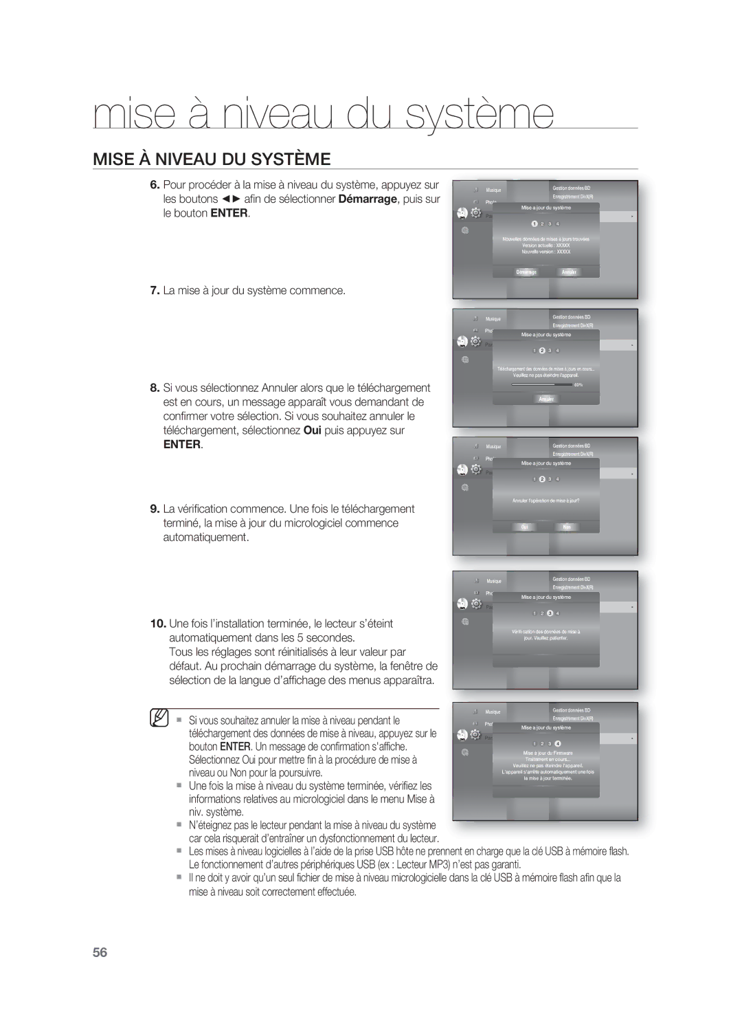 Samsung HT-BD8200T/XEF, HT-BD8200T/XET manual Mise À Niveau DU Système, Enter 