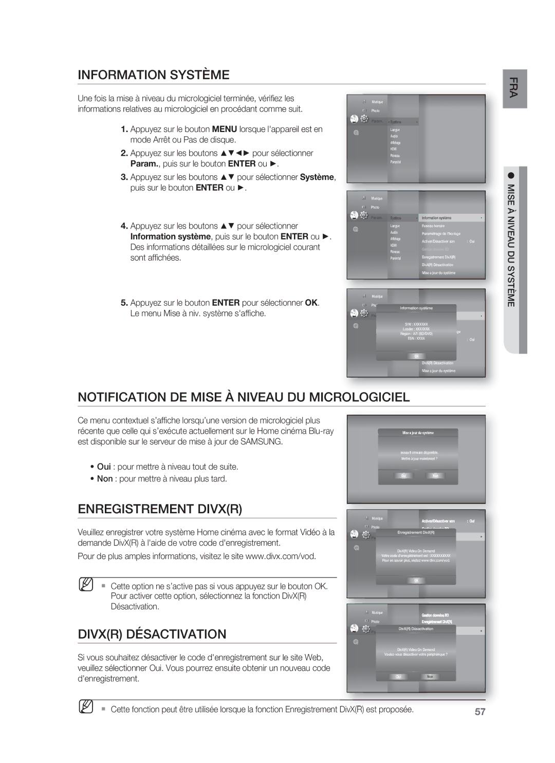 Samsung HT-BD8200T/XET Information Système, Notification DE Mise À Niveau DU Micrologiciel, Enregistrement Divxr, Fra 