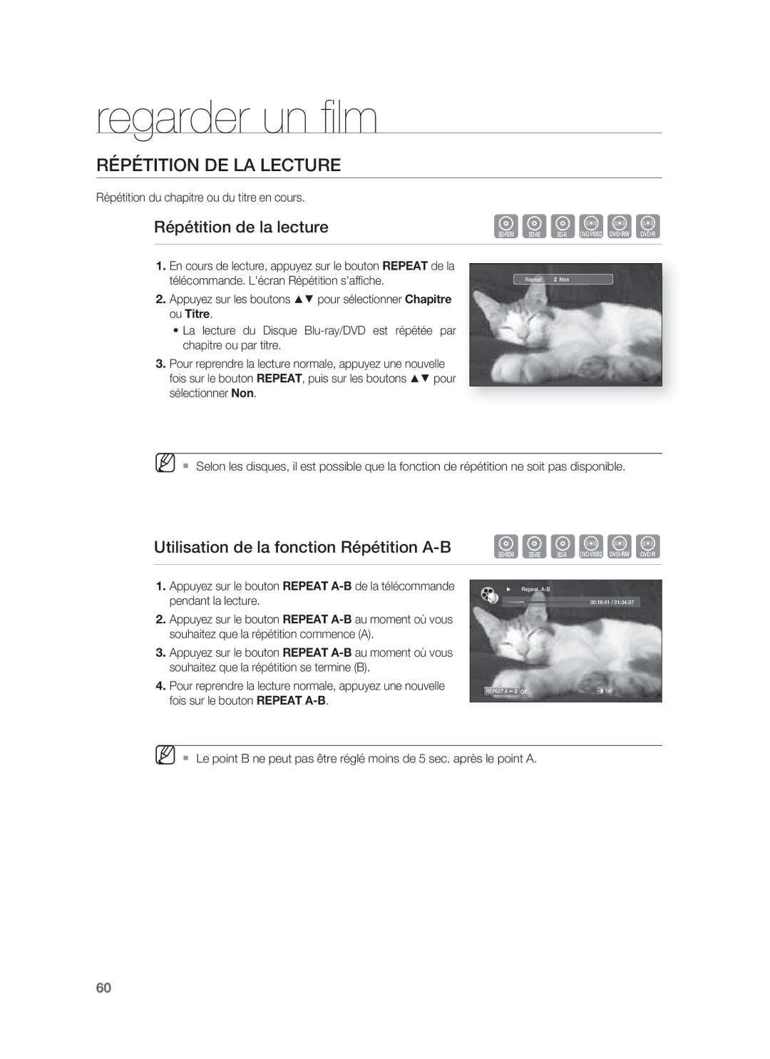 Samsung HT-BD8200T/XEF Répétition DE LA Lecture, Répétition de la lecture, Répétition du chapitre ou du titre en cours 