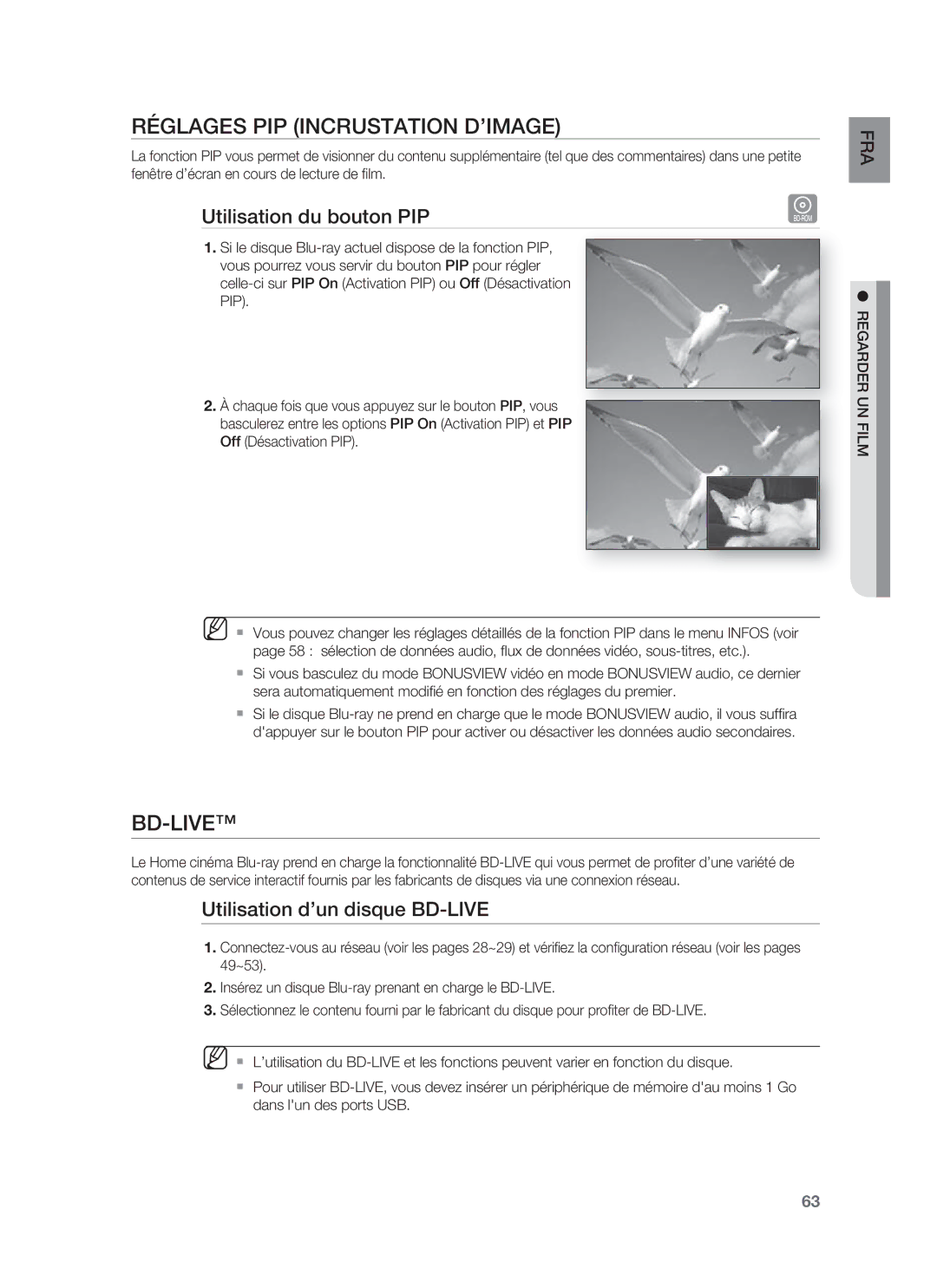 Samsung HT-BD8200T/XET, HT-BD8200T/XEF manual Réglages PIP Incrustation D’IMAGE, Bd-Live, Utilisation du bouton PIP 