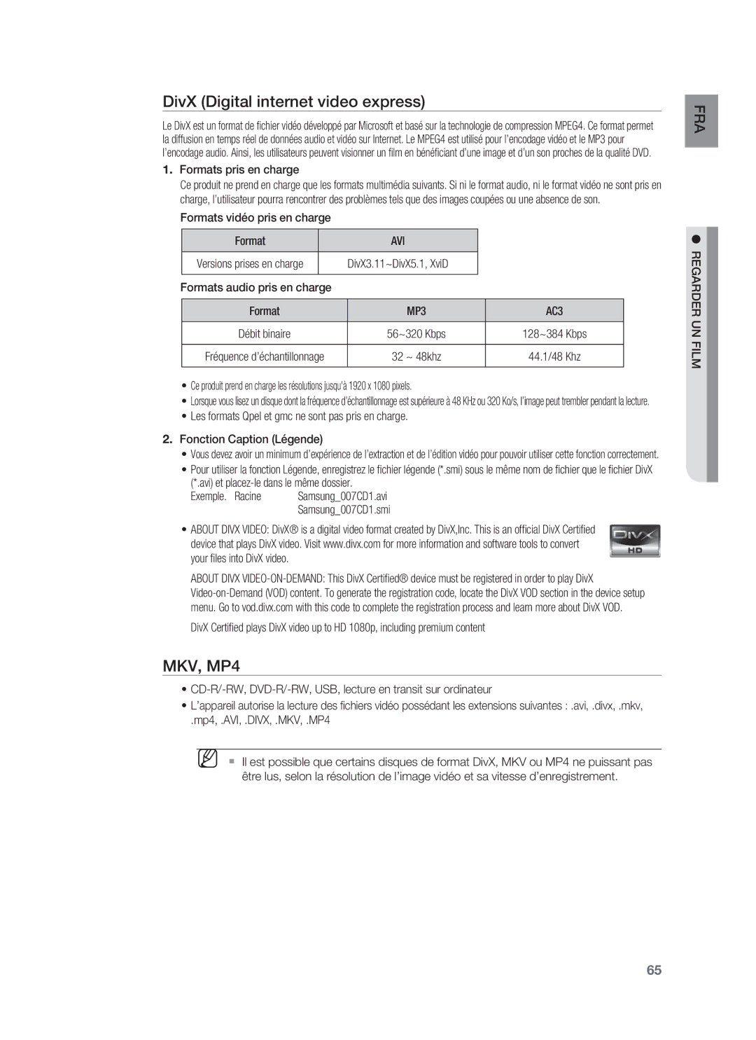 Samsung HT-BD8200T/XET, HT-BD8200T/XEF manual DivX Digital internet video express, Avi 