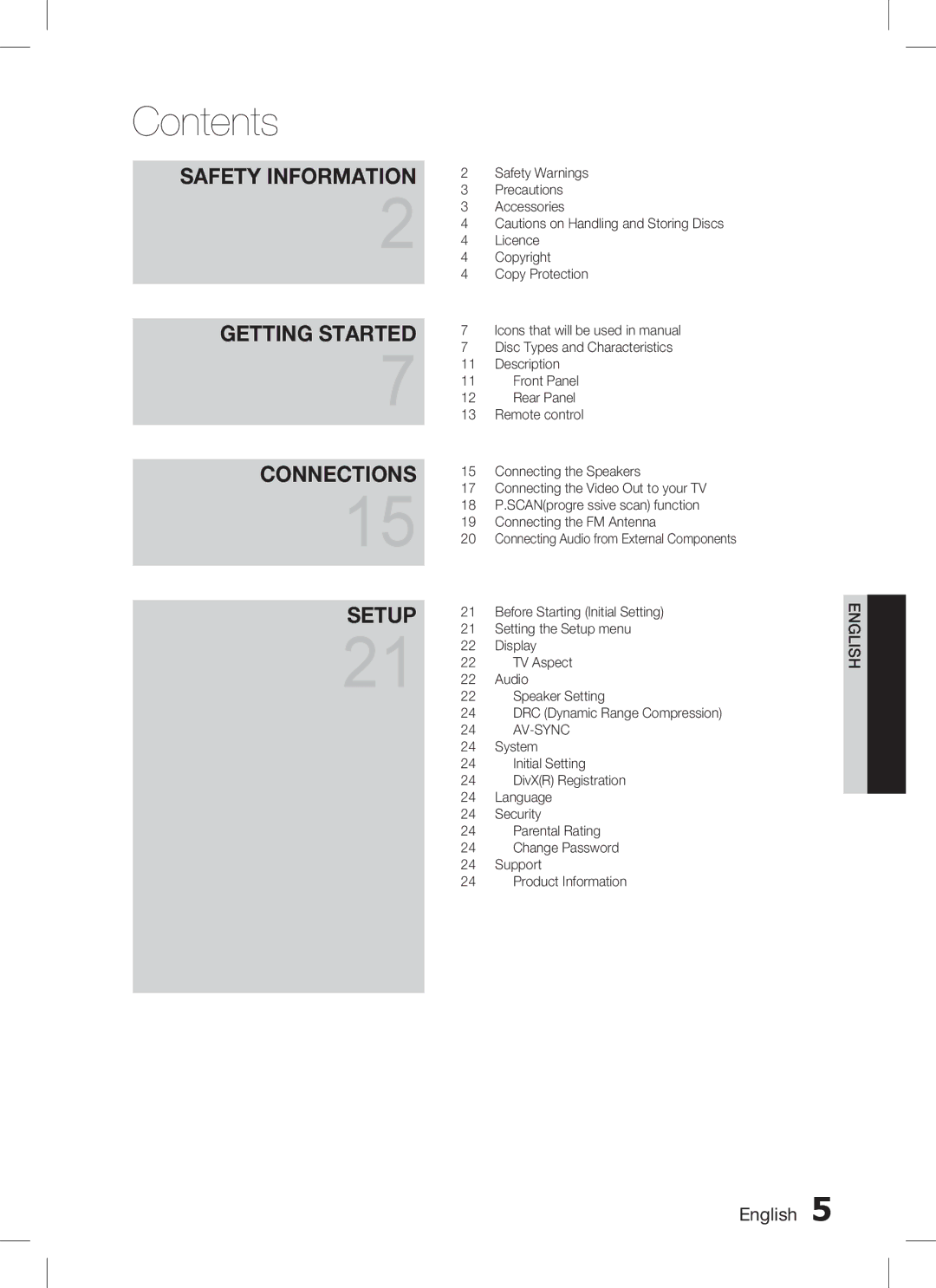 Samsung HT-C330 user manual Contents 