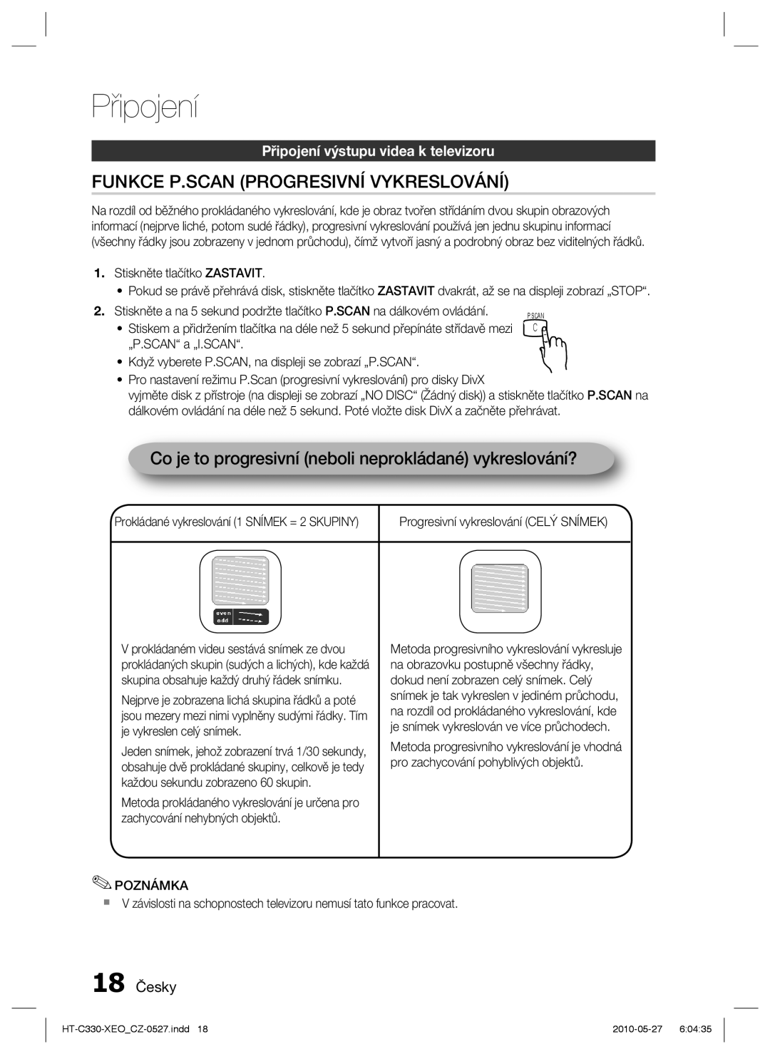 Samsung HT-C330/XEF, HT-C330/EDC manual Co je to progresivní neboli neprokládané vykreslování?, 18 Česky 