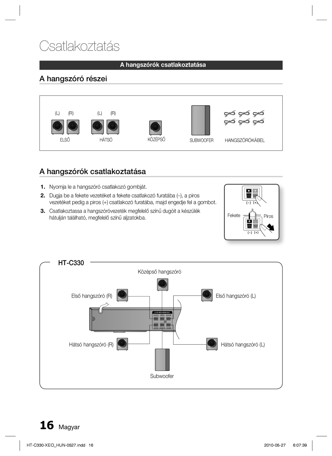 Samsung HT-C330/XEF, HT-C330/EDC manual Hangszóró részei, Hangszórók csatlakoztatása 