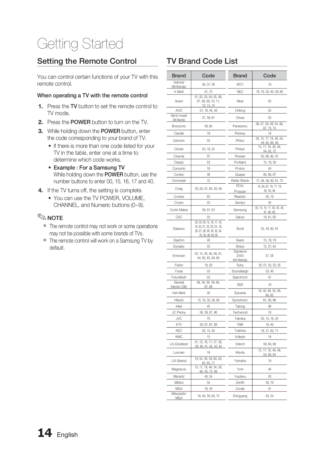 Samsung HT-C330/KE manual Setting the Remote Control TV Brand Code List, If the TV turns off, the setting is complete 