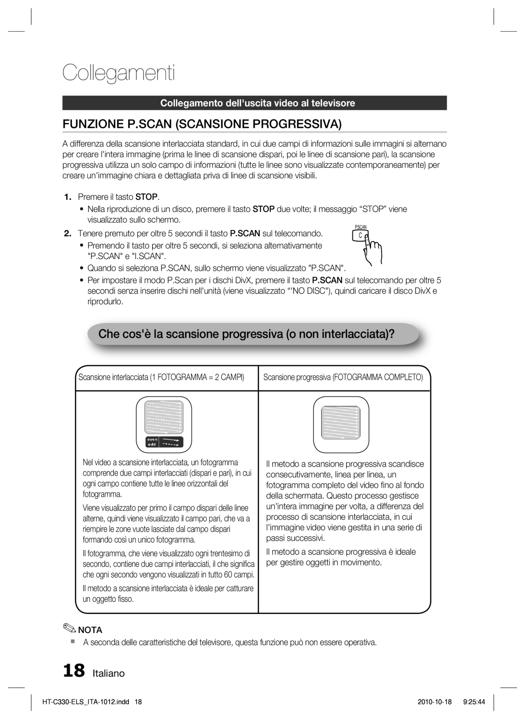 Samsung HT-C330/XEF manual Che cosè la scansione progressiva o non interlacciata? 