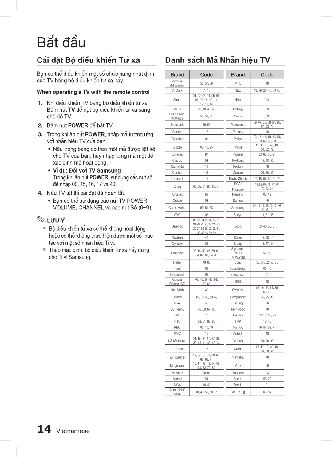 Samsung HT-C330/XSS manual ~ Ví dụ Đối với TV Samsung, Cho Ti vi Samsung 