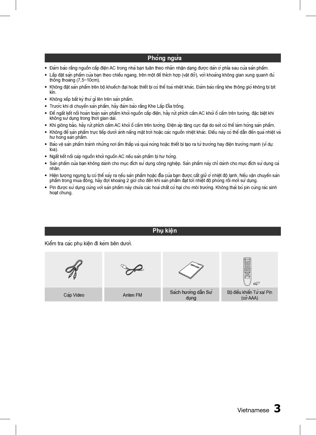 Samsung HT-C330/XSS manual Phòng ngừa, Phụ kiện 