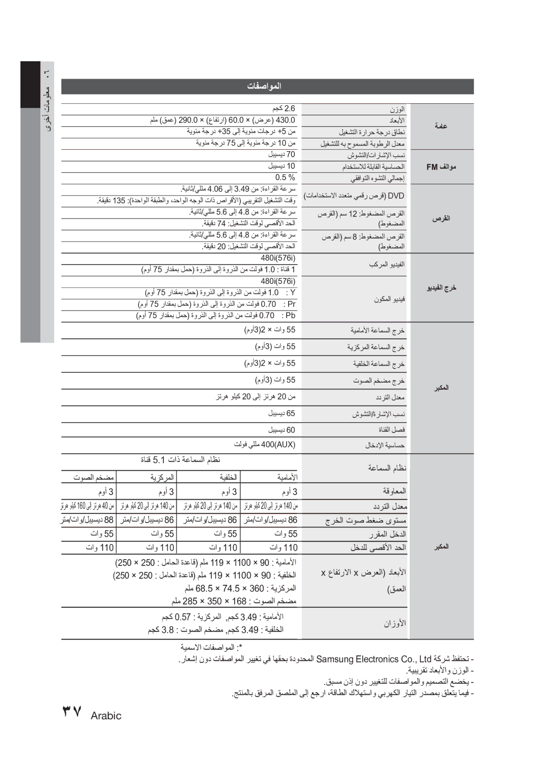 Samsung HT-C345/MEA, HT-C345/HAC manual تافصاوملا 