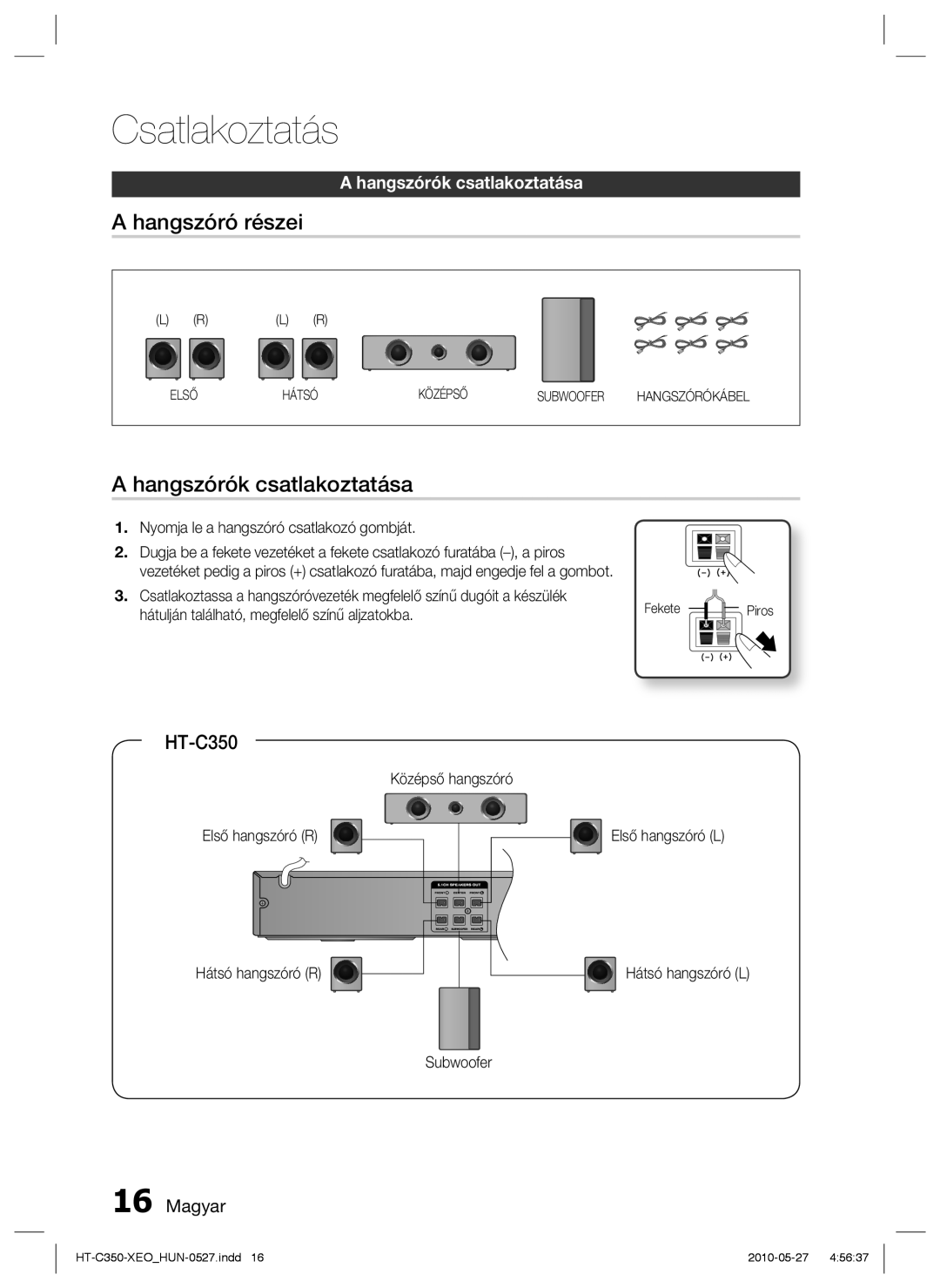 Samsung HT-C350/XEF, HT-C350/EDC, HT-C350/XEE manual Hangszóró részei, Hangszórók csatlakoztatása 