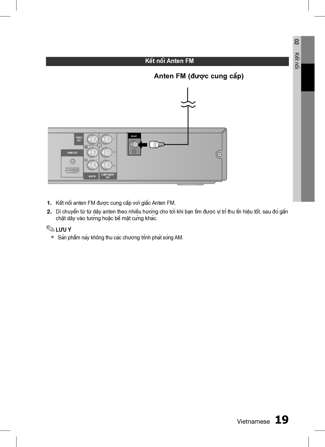 Samsung HT-C350/XSS, HT-C350/XAX manual Kết nối Anten FM, Kết nối anten FM được cung cấp với giắc Anten FM 