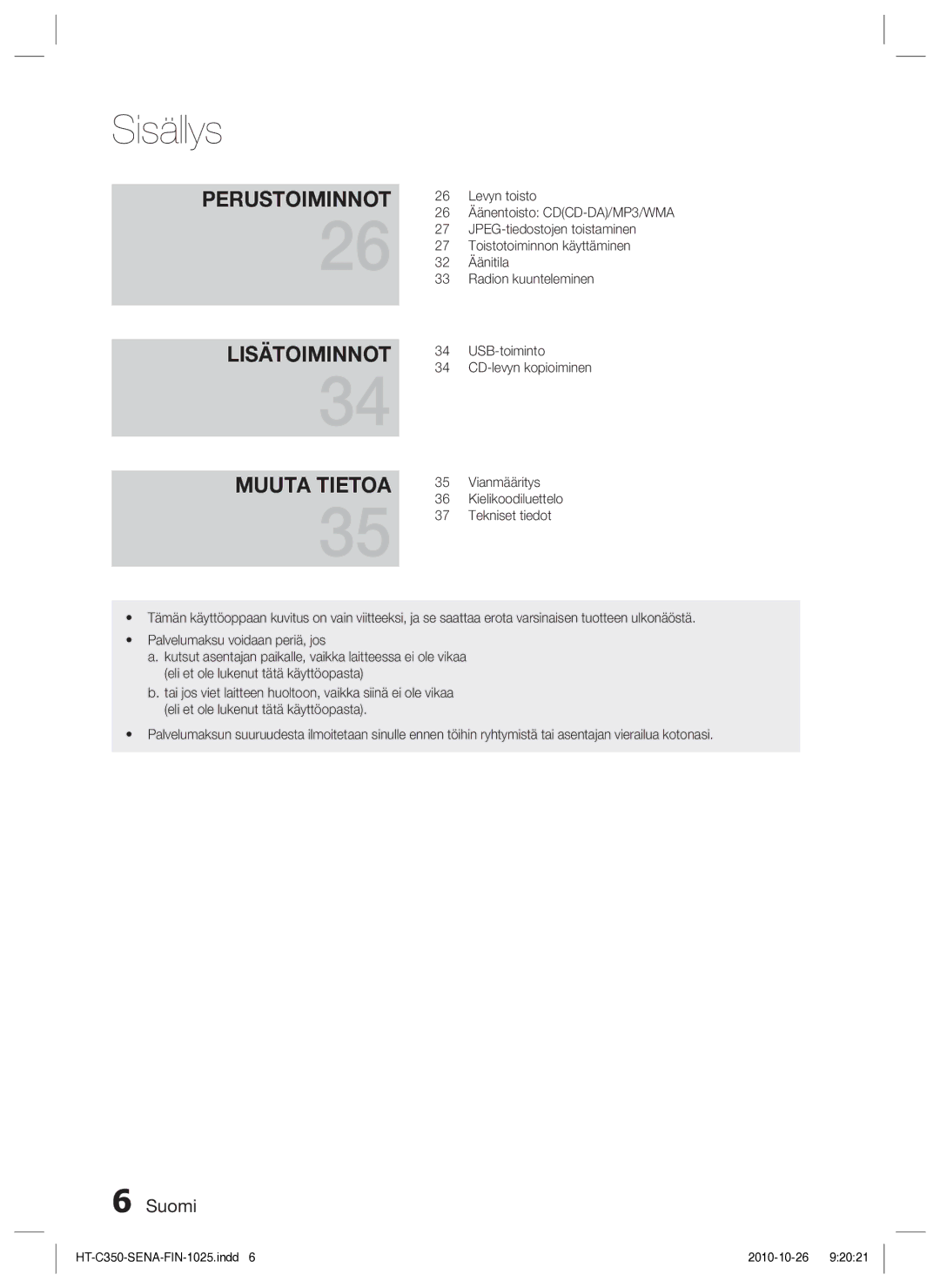 Samsung HT-C350/XEE manual Sisällys 