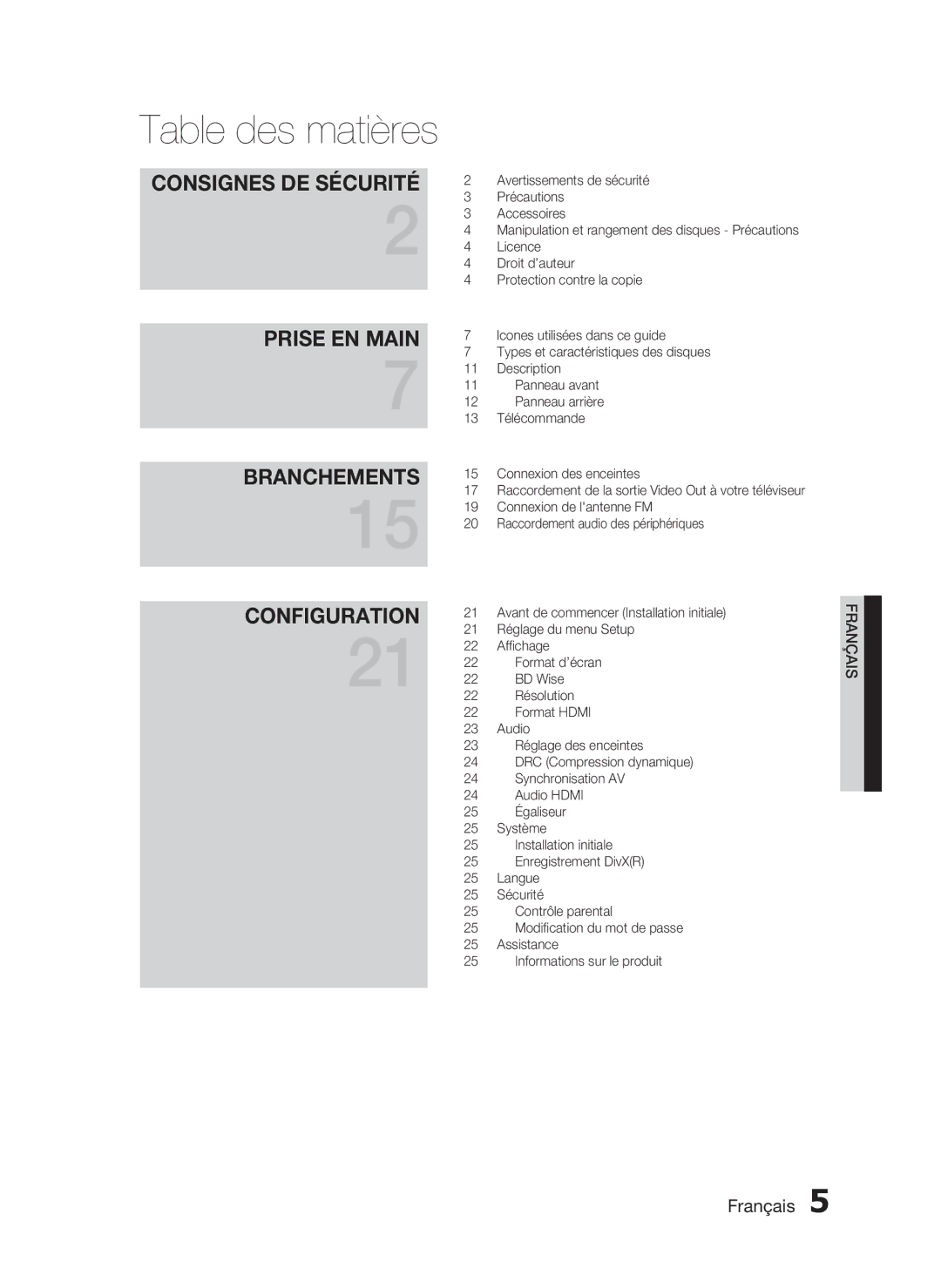 Samsung HT-C350/XEF manual Table des matières 