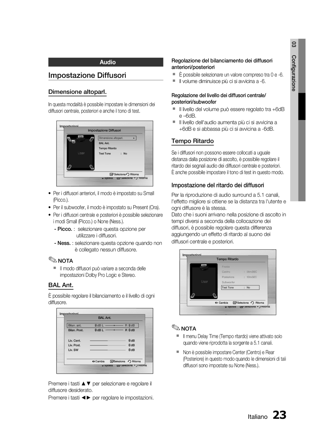 Samsung HT-C350/XEF manual Impostazione Diffusori, Audio 