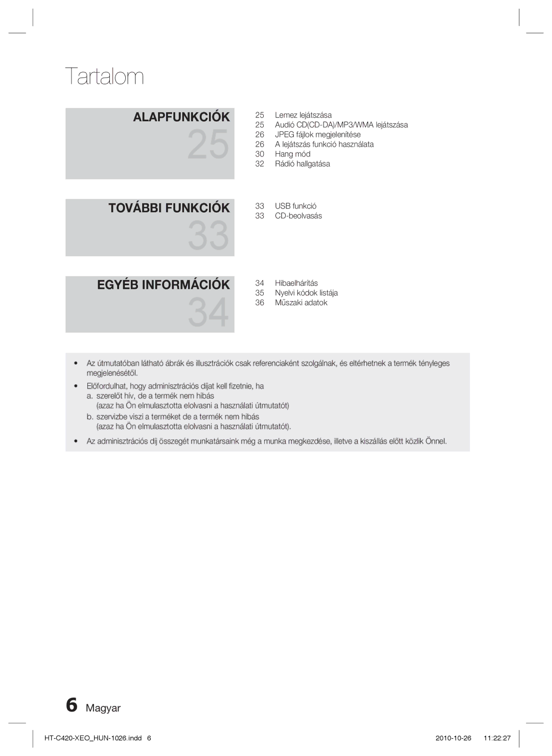 Samsung HT-C420/EDC, HT-C420/XEE manual Tartalom 