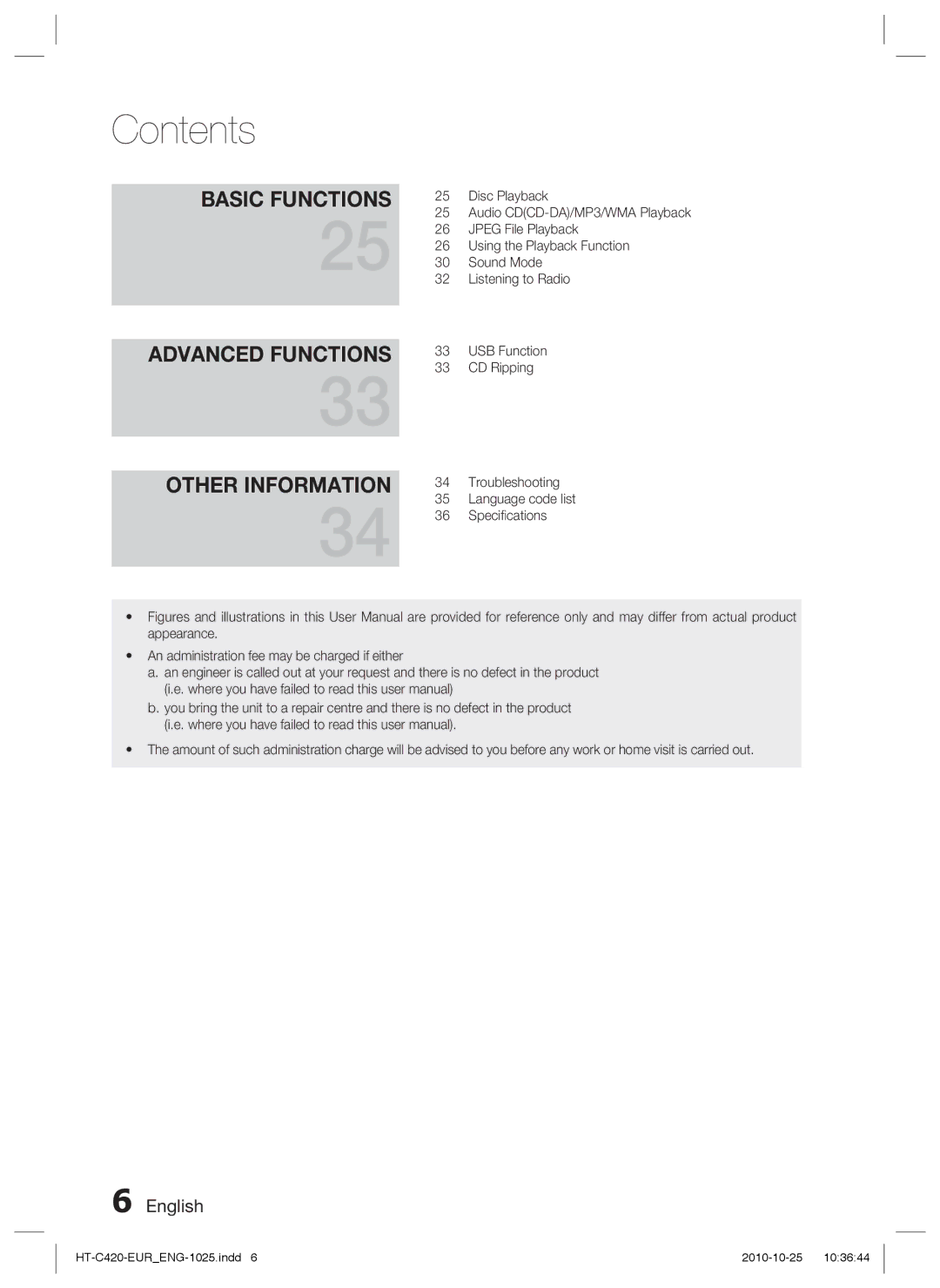 Samsung HT-C420/XEF, HT-C420/EDC, HT-C420/XEN, HT-C420/XEE manual Contents 