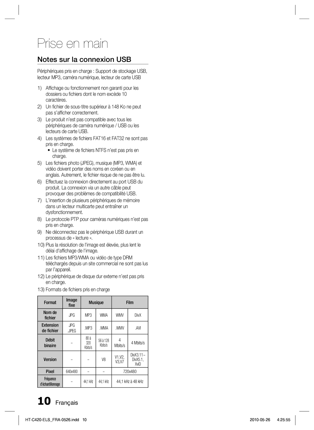 Samsung HT-C420/XEF manual Format Image Musique Film 