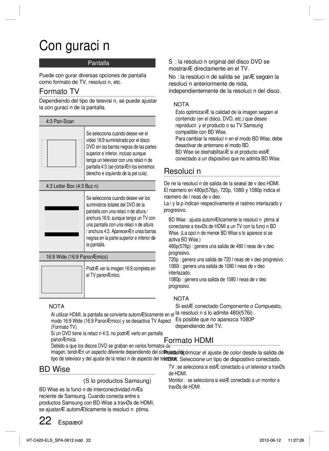 Samsung HT-C420/XEF manual Formato TV, BD Wise, Resolución, Formato Hdmi, Pantalla 