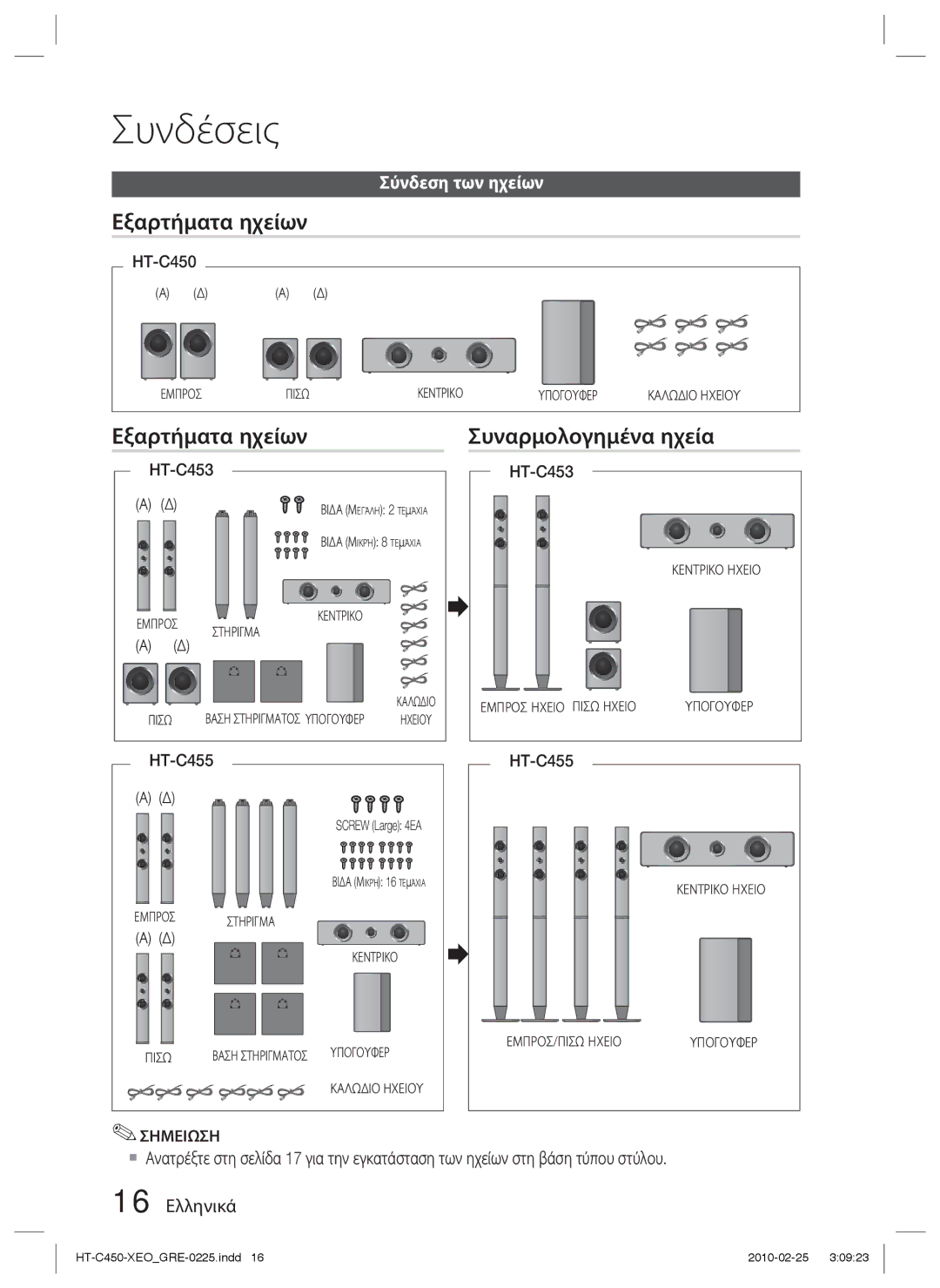 Samsung HT-C453/EDC, HT-C450/EDC, HT-C450N/EDC manual Εξαρτήματα ηχείων Συναρμολογημένα ηχεία, HT-C455 