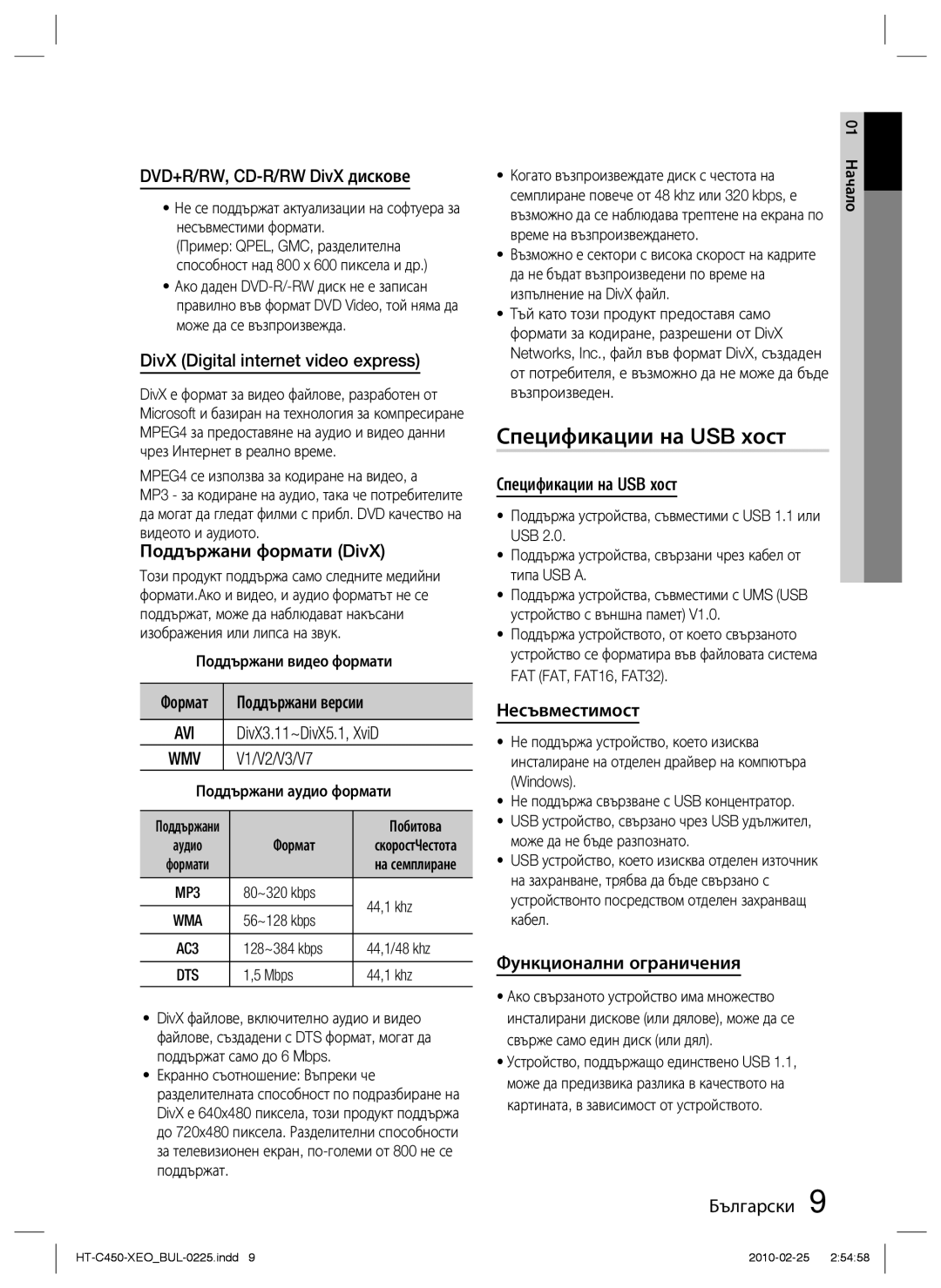 Samsung HT-C453/EDC, HT-C450/EDC manual Спецификации на USB хост 