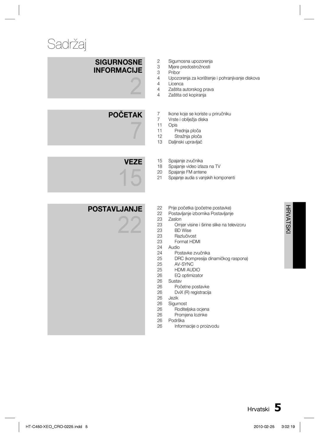 Samsung HT-C453/EDC, HT-C450/EDC manual Sadržaj, Informacije 