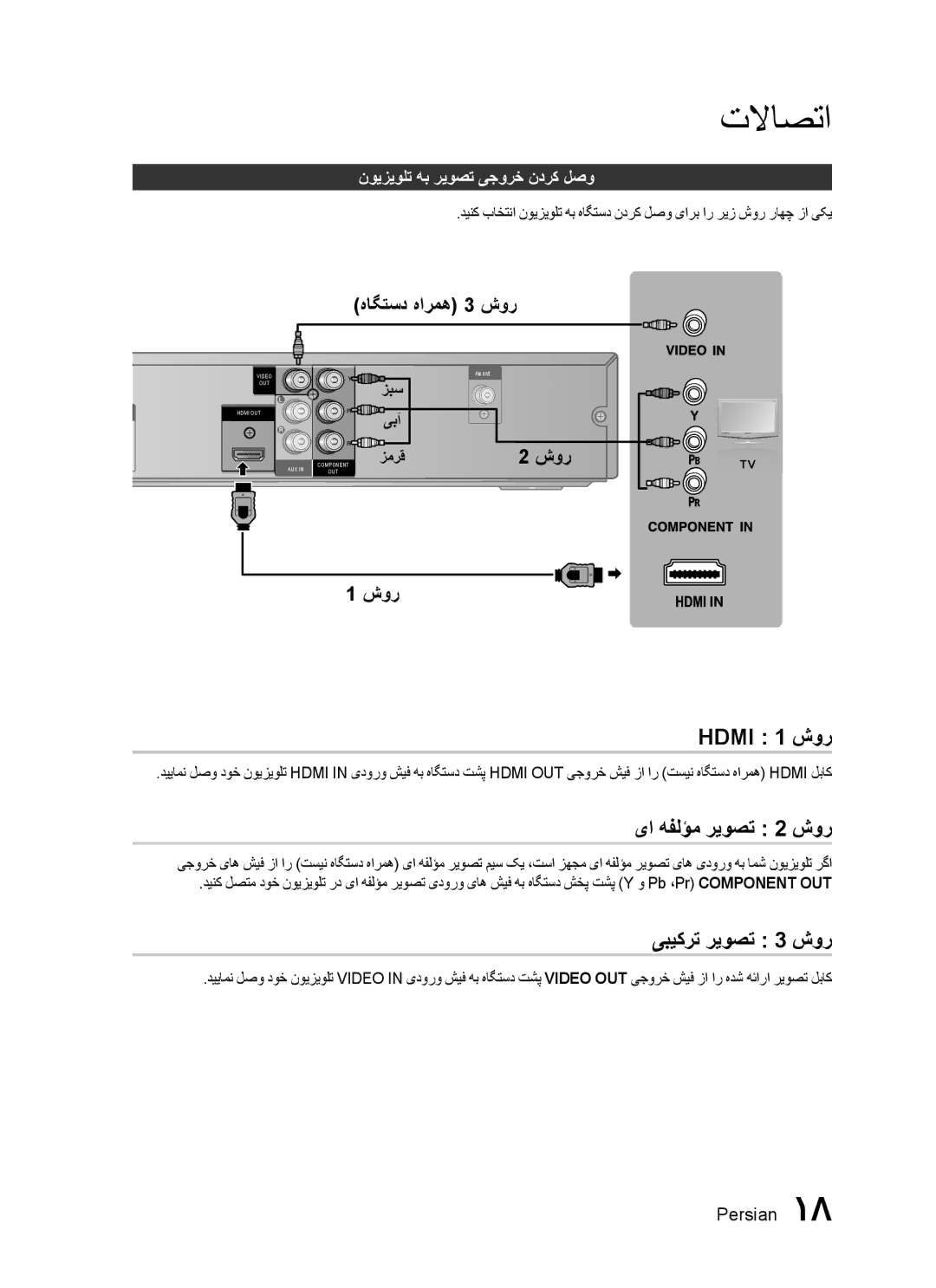 Samsung HT-C453/AFR Hdmi 1 شور, یا هفلﺆم ریوصت 2 شور, یبیکرت ریوصت 3 شور, نویزیولت هب ریوصت یجورخ ندرک لصو, زبس یبآ زمرق 