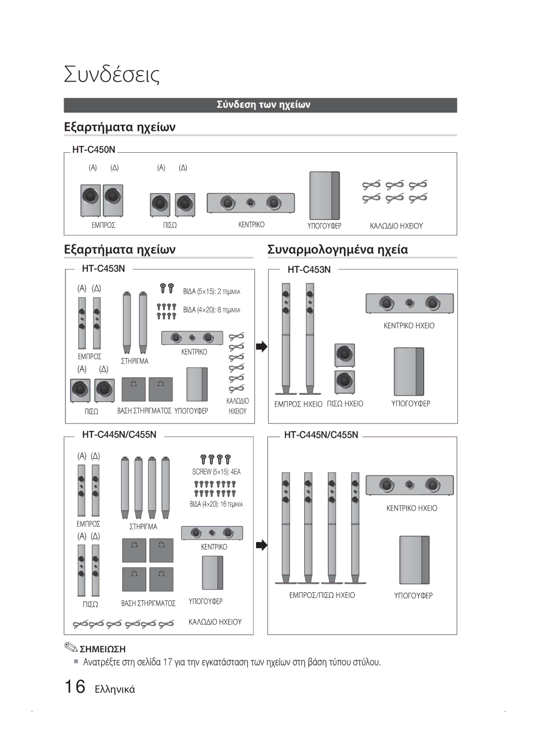 Samsung HT-C453N/EDC, HT-C450N/EDC, HT-C445N/EDC manual Εξαρτήματα ηχείων Συναρμολογημένα ηχεία, HT-C445N/C455N 