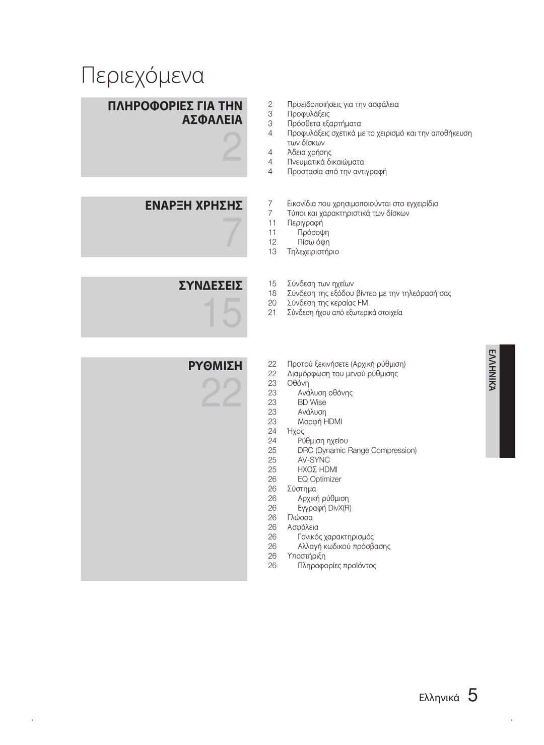 Samsung HT-C445N/EDC, HT-C450N/EDC, HT-C453N/EDC manual Περιεχόμενα 