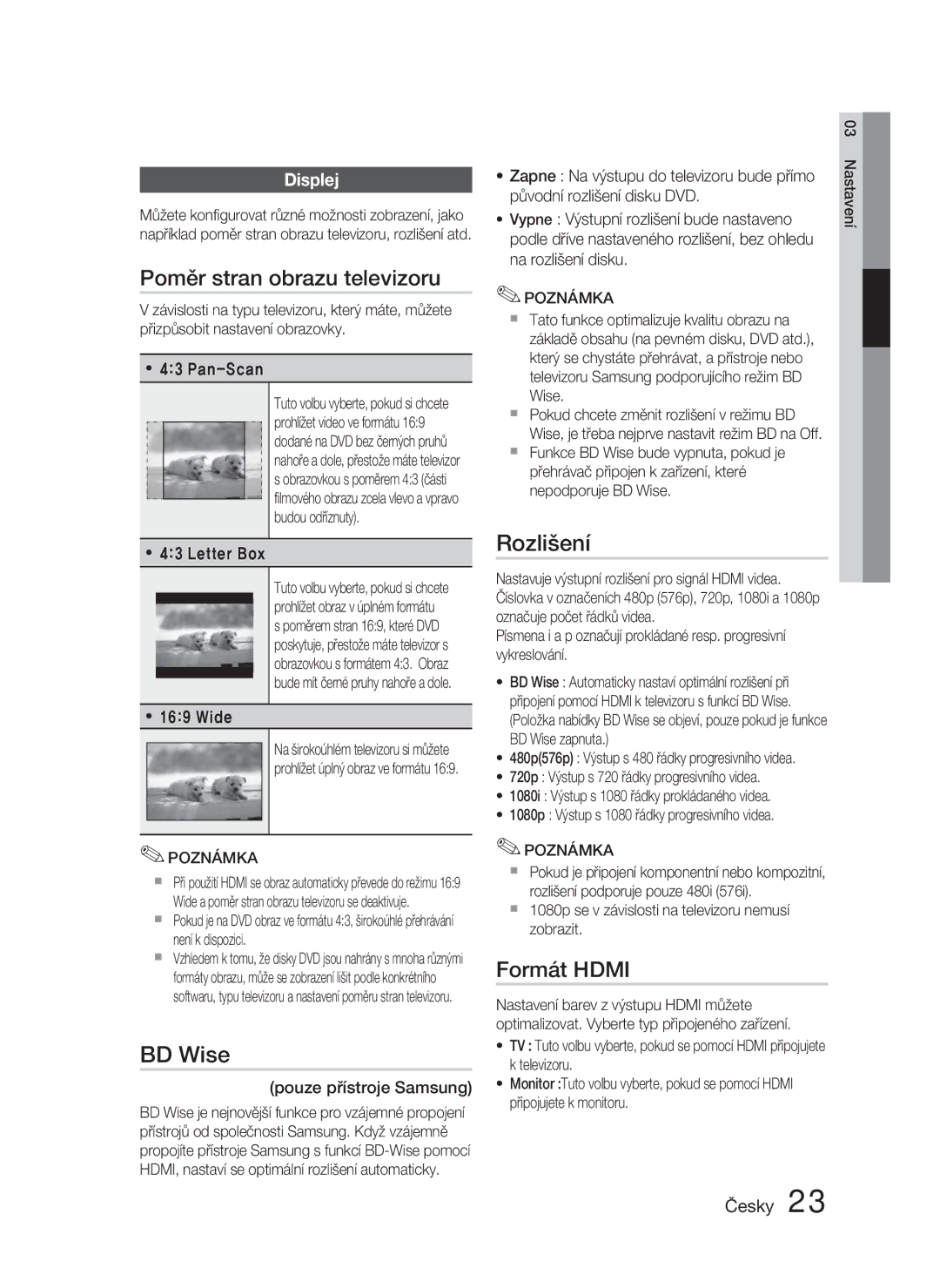 Samsung HT-C453N/EDC, HT-C450N/EDC manual Poměr stran obrazu televizoru, BD Wise, Rozlišení, Formát Hdmi, Displej 